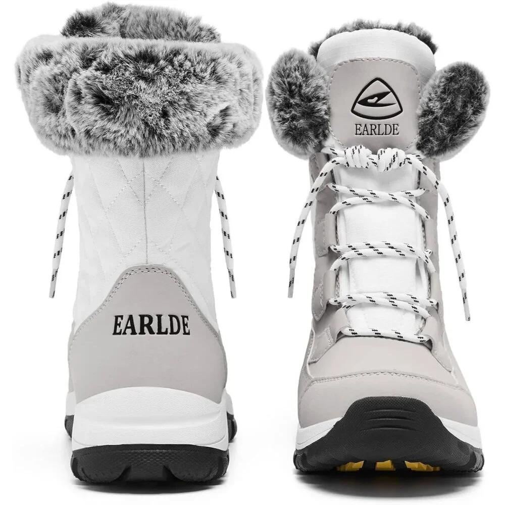 Women’s White Waterproof Snow Boots Mid-Calf Faux Fur Lined Non-Slip - Picture 4 of 9